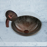 Oil Rubbed Bronze Enchanted Earth Glass Vessel Sink and Waterfall Faucet Set