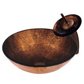Oil Rubbed Bronze Russet Glass Vessel Sink and Waterfall Faucet Set