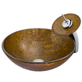 Chrome Textured Copper Glass Vessel Sink and Waterfall Faucet Set