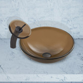 Antique Rubbed Bronze Sheer Sepia Glass Vessel Sink and Waterfall Faucet Set