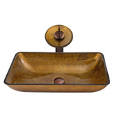 Oil Rubbed Bronze Rectangular Copper Glass Vessel Sink and Waterfall Faucet Set