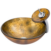 Chrome Copper Shapes Glass Vessel Sink and Waterfall Faucet Set