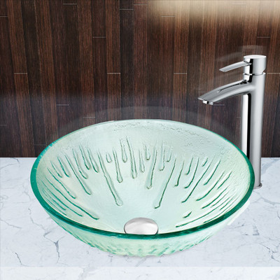 Chrome Icicles Glass Vessel Sink and Shadow Faucet Set