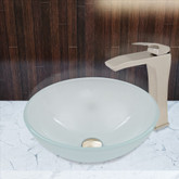 Brushed Nickel White Frost Glass Vessel Sink and Blackstonian Faucet Set