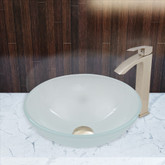 Brushed Nickel White Frost Glass Vessel Sink and Duris Faucet Set