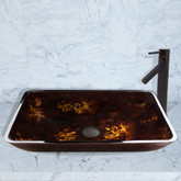 Antique Rubbed Bronze Rectangular Brown and Gold Fusion Glass Vessel Sink and Dior Faucet Set