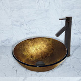 Antique Rubbed Bronze Liquid Gold Glass Vessel Sink and Dior Faucet Set