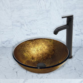 Matte Black Liquid Gold Glass Vessel Sink and Seville Faucet Set