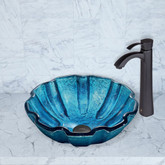 Matte Black Mediterranean Seashell Glass Vessel Sink and Otis Faucet Set