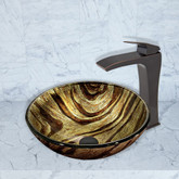Antique Rubbed Bronze Zebra Glass Vessel Sink and Blackstonian Faucet Set