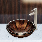 Brushed Nickel Walnut Shell Glass Vessel Sink and Shadow Faucet Set