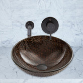 Antique Rubbed Bronze Copper Shield Glass Vessel Sink and Olus Wall Mount Faucet Set