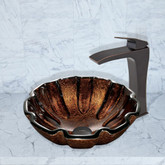 Antique Rubbed Bronze Walnut Shell Glass Vessel Sink and Blackstonian Faucet Set