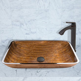 Antique Rubbed Bronze Rectangular Amber Sunset Glass Vessel Sink and Linus Faucet Set
