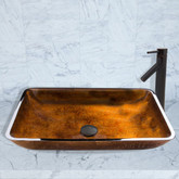 Antique Rubbed Bronze Rectangular Russet Glass Vessel Sink and Dior Faucet Set