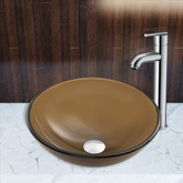 Chrome Sheer Sepia Frost Glass Vessel Sink and Seville Faucet Set