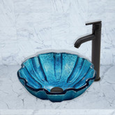 Matte Black Mediterranean Seashell Glass Vessel Sink and Seville Faucet Set
