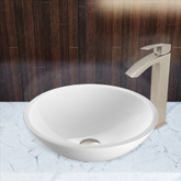 Brushed Nickel Flat Edged White Phoenix Stone Vessel Sink and Duris Faucet Set