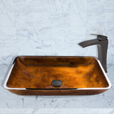 Antique Rubbed Bronze Rectangular Russet Glass Vessel Sink and Blackstonian Faucet Set