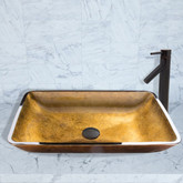 Antique Rubbed Bronze Rectangular Copper Glass Vessel Sink and Dior Faucet Set