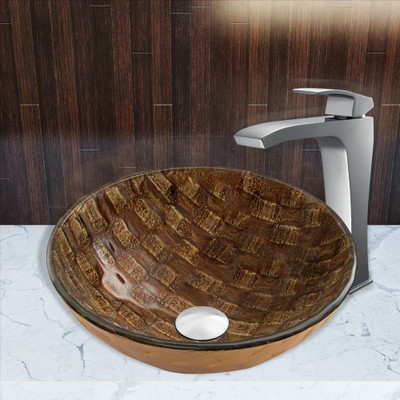 Chrome Playa Glass Vessel Sink and Blackstonian Vessel Faucet Set