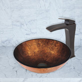 Antique Rubbed Bronze Russet Glass Vessel Sink and Blackstonian Faucet Set