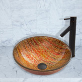 Antique Rubbed Bronze Blazing Fire Glass Vessel Sink and Dior Faucet Set