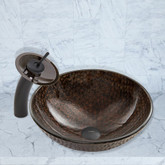 Matte Black Copper Shield Glass Vessel Sink and Waterfall Faucet Set