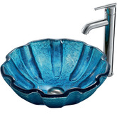 Chrome Mediterranean Seashell Glass Vessel Sink and Faucet Set