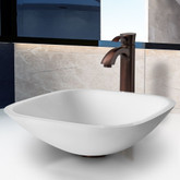 Oil Rubbed Bronze Square Shaped White Phoenix Stone Vessel Sink and Otis Faucet