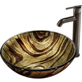 Oil Rubbed Bronze Zebra Glass Vessel Sink and Faucet Set