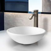 Brushed Nickel White Phoenix Stone Vessel Sink and Otis Faucet