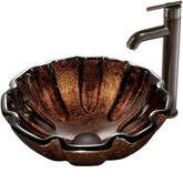 Oil Rubbed Bronze Walnut Shell Glass Vessel Sink and Faucet Set