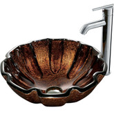Chrome Walnut Shell Glass Vessel Sink and Faucet Set