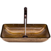Oil Rubbed Bronze Rectangular Amber Sunset Glass Vessel Sink and Faucet Set