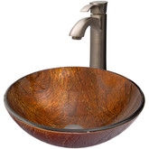 Brushed Nickel Kenyan Twilight Glass Vessel Sink and Otis Faucet Set