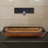 Antique Rubbed Bronze Rectangular Russet Glass Vessel Sink and Wall Mount Faucet Set