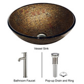 Brushed Nickel Textured Copper Glass Vessel Sink and Faucet Set
