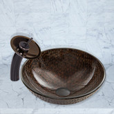 Antique Rubbed Bronze Copper Shield Glass Vessel Sink and Waterfall Faucet Set
