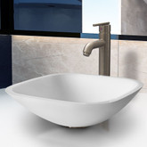 Brushed Nickel Square Shaped White Phoenix Stone Vessel Sink with Seville Faucet