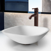 Oil Rubbed Bronze Square Shaped White Phoenix Stone Vessel Sink with Seville Faucet