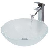 Chrome White Frost Vessel Sink and Faucet Set