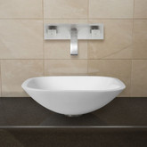 Brushed Nickel Square Shaped White Phoenix Stone Vessel Sink with Titus Wall Mount Faucet