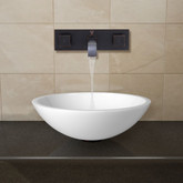 Antique Rubbed Bronze Flat Edged White Phoenix Stone Vessel Sink with Titus Wall Mount Faucet