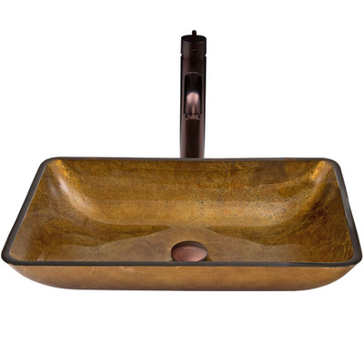 Oil Rubbed Bronze Rectangular Copper Glass Vessel Sink and Seville Faucet Set