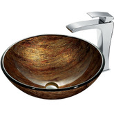 Chrome Amber Sunset Glass Vessel Sink and Faucet Set