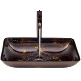Oil Rubbed Bronze Rectangular Brown and Gold Fusion Glass Vessel Sink and Faucet Set