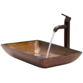 Oil Rubbed Bronze Rectangular Russet Glass Vessel Sink and Faucet Set
