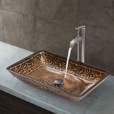 Brushed Nickel Rectangular Golden Greek Glass Vessel Sink and Faucet Set