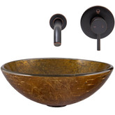Antique Rubbed Bronze Textured Copper Glass Vessel Sink and Olus Wall Mount Faucet Set